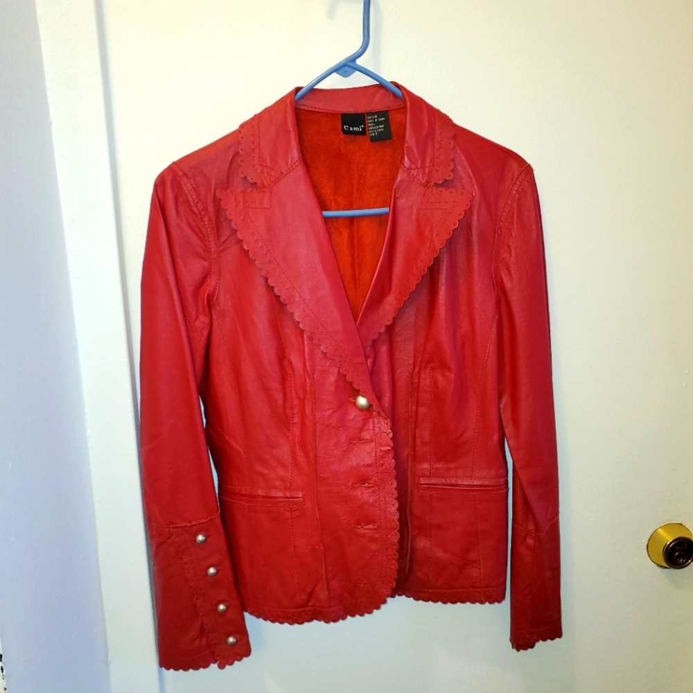 Red genuine like new leather jacket
